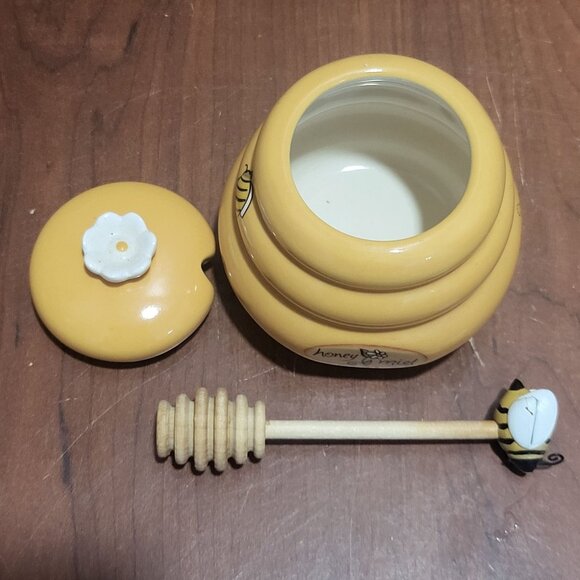 Honey Miel Beehive Honey Pot Daisy Lid Handle Bee Dipper - Picture 4 of 11